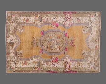 Vintage Rug, Area Rug, Turkish Rug, 4'8 x 8'8 feet, Oushak Rug, Antique Rug, Oriental Rug, Handmade Rug, Decorative Rug, Old Rug