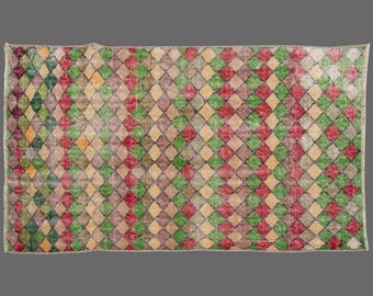 Carnival of Colors from Oushak, Vintage Turkish Rug, 3 x 5 ft Rug, Vintage Rug