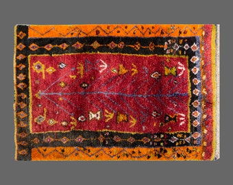 4 x 6'3 Shaggy vintage Turkish Handmade Tulu rug,Red Bohemian Wool Beni Ourain Rug,Flokati Rug