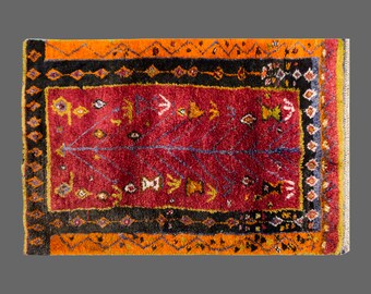 4 x 6'3 Shaggy vintage Turkish Handmade Tulu rug,Red Bohemian Wool Beni Ourain Rug,Flokati Rug