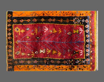 4 x 6'3 Shaggy vintage Turkish Handmade Tulu rug,Red Bohemian Wool Beni Ourain Rug,Flokati Rug