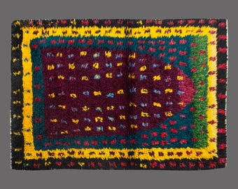 Shaggy Vintage Turkish Tulu Rug: Bohemian Wool Beni Ourain Style (3x5 ft