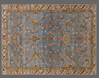 125x195 cm Vintage Oushak Rug – 60+ yrs Old Handmade Wool Area Rug – Bohemian & Caucasian Design – Decorative Floor Rug