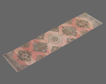 Vintage Oushak Wool Runner Rug: Antique Turkish Hallway Rug (2'6 x 13 feet)