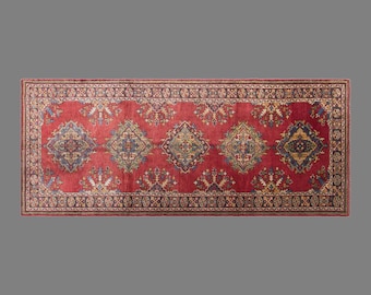 Vintage Konya Rug, 4.8 x 13 ft Rug, Handmade Wool Turkish Rug, Antique Geometric Anatolian Rug