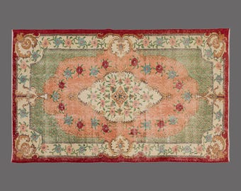Blush Garden of Isparta, Vintage Turkish Rug, 4 x 7 ft Rug, Vintage Rug