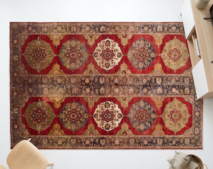 Featured listing image: Oversized Vintage Turkish Rug 305 x 475 cm | 10'0" x 15'7" ft Oushak Handmade Wool Carpet, Antique Room Size Rug, 60+ Years