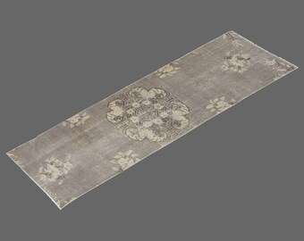 Hallway Runner "Rug 2.6" x 8.2" Vintage Ushak Runner Rug, Size: 75 x 249 cm,Pale Muted colors rug,Distressed Rug,Area Rug,Kitchen Rug