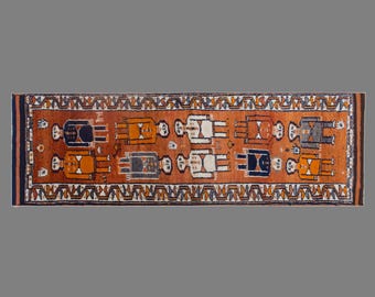 Extra Long Hallway Runner Rug 110 x 310 cm | 3'7" x 10'2" ft Vintage Oushak Wool Rug, 60+ Years Old, Muted Colors