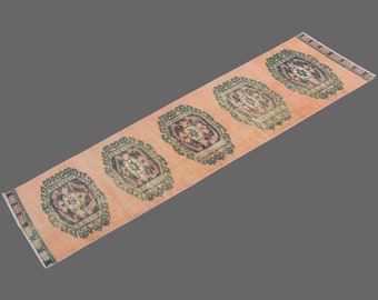 Turkish Rug", Antique Rug, Muted Rug, 2'7 x 11'4 feet, Oushak Rug, Vintage Rug, Oriental Rug, Runner Rug, Hallway Rug, Kitchen Rug,Floor Rug