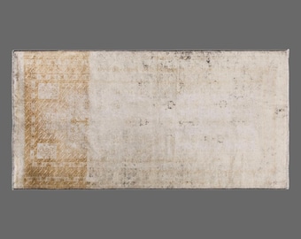 Vintage Handwoven Flosh Rug, Distressed Neutral Anatolian Area Rug, 100x195cm