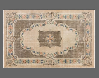 Vintage Turkish Oushak Rug | Handwoven Wool Area Rug, 5.6 x 8.9 ft