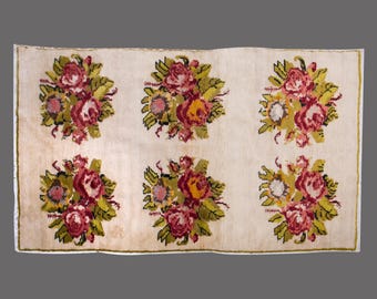Blooming Bouquets, Vintage Turkish Rug, 4 x 6 ft Rug, Vintage Rug