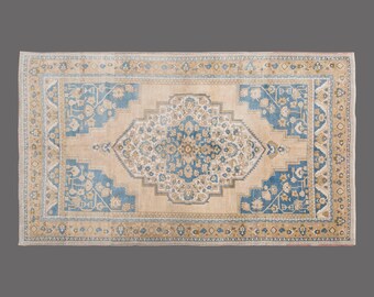 Vintage Turkish Rug: 6x10 ft Handwoven Wool Anatolian Medallion