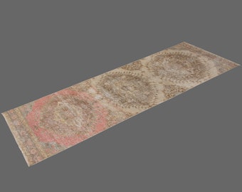 Runner Rug", Turkish Rug, Antique Rug, 3.3 x 12.0 feet, Oushak Rug, Vintage Rug, Oriental Rug, Handmade Rug, Hallway Rug", Kitchen Rug