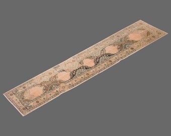 Whispers of Pastel Prayer, Vintage Turkish Runner Rug, 2 x 13 ft Rug, Vintage Runner Rug