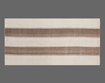 Authentic Turkish Kilim Rug 138x295 cm (4.5x9.7 ft) | Handmade Minimalist Vintage | 60+ Years Old