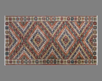 Vintage Turkish Rug, 3.3 x 6.2 ft Handmade Wool Rug, Traditional Anatolian Geometric Area Rug