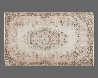 Handmade Wool Oushak Rug: 3'9 x 6'8 Vintage Turkish Area Rug