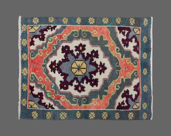 3x3 Colorful Turkish Vintage Rug,Boho Rug,Chick Antique Rug,Handmade Colorful Area Rug,Bohemian Rug