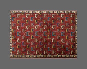 Large Turkish Wool Area Rug 5'2" x 8'2" | Vintage Carpet with Traditional Anatolian Anka Bird Motifs | Natural Dyed Wool Rug for Home Decor