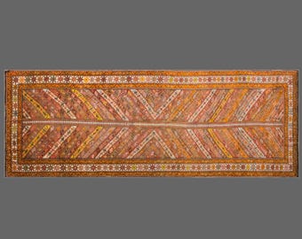 Handwoven Vintage Turkish Oushak Runner 140x390 cm | Distressed Long Narrow Hallway Runner, 4.5x12.8 ft, Washed & Ready