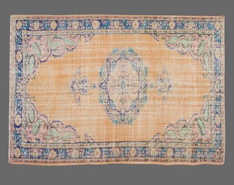 6x9 ft Vintage Turkish Rug, Handwoven Wool Carpet, Oversized Area Rug, Large Living Room Carpet, Wool Area Rug, 6x9 Wool Carpet