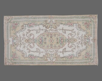Turkish Rug,Decorative" Rug,Wonderful Turkish Rugs on Sale! FREE SHIPPING! Vintage Rug,Oushak Rug,Rug,Chic Rug,4" x 7" feet 116 x 215 cm