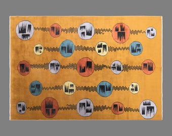 Vintage Oushak Rug, 6.3 x 10 ft Rug, Handmade Wool Turkish Rug, Abstract Modern Design Area Rug