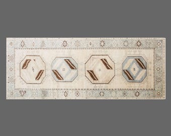 140x370 cm (4.6x12.1 ft) Vintage Oushak Runner Rug | Turkish Wool | 60+ Year Old