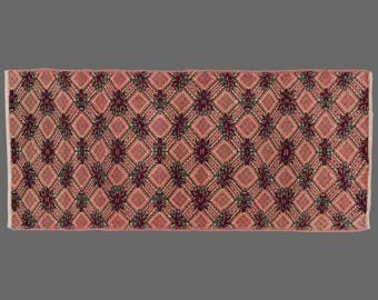 Rosy Geometry, Vintage Isparta Rug in Floral Pink, 3 x 6 ft Rug, Vintage Rug