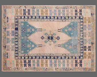 Antique Turkish Oushak Rug 108x152 cm (3.5x5 ft) – 60+ Years Old Handmade Wool Carpet, Vintage Oriental Area Rug, Bohemian Decorative Rug