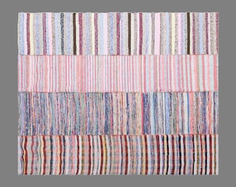 Vintage Turkish Minimal Kilim Rug, 9 x 8.7 ft Handmade Wool Flatweave Rug, Large Striped Area Rug