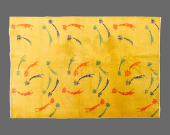 5x8 Vintage Turkish Rug, Area Rug, Handwoven Wool Carpet, Boho Area Rug, Soft Texture, Yellow Rug, 5x8 Carpet