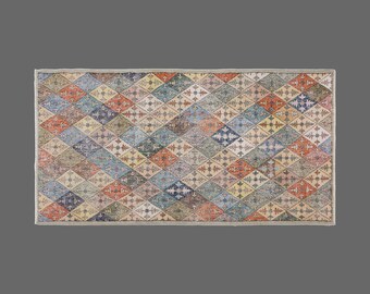 Long Vintage Turkish Rug 4'6" x 9'7" | 138x292 cm Runner • 1960s Hand-Spun Wool Carpet • Tribal Anatolian Design • Rustic Boho Decor Piece