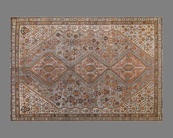 Vintage Turkish Rug, 4 x 5.2 ft Rug, Handmade Wool Area Rug, Muted Geometric Anatolian Rug