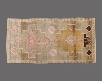 Saffron Dreamscape of Kars, Vintage Turkish Rug, 5 x 12 ft, Vintage Rug