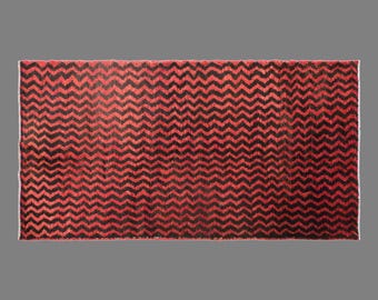 Vintage Konya Karapınar Tulu Rug, 142x342 cm (4.7x11.2 ft), Handmade Wool Flokati, 60+ Years, One of a Kind