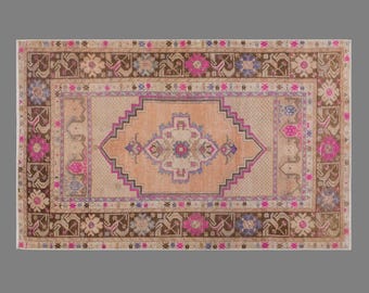 Oushak Rug, Vintage Turkish Rug, 60+ Yr Old, 105x170 cm, 3'7" x 5'7" ft Area Rug, Handmade Wool Rug, Boho Decor, Antique Rug