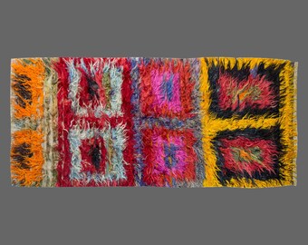 3x7 Shaggy vintage Turkish Handmade Tulu rug,Bohemian Wool Beni Ourain Rug,Flokati Rug