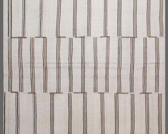 Vintage Turkish Kilim Rug 235x355 cm (7.7x11.6 ft) – 60+ Years Old Handmade Striped Cicim Rug, Minimalist Bohemian Decorative Light Rug