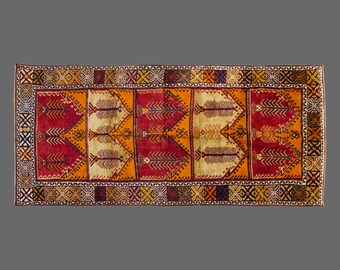 Vintage Turkish Runner Rug 6x13: Handwoven Wool, Tribal Design