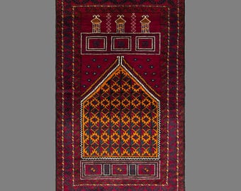 Vintage Turkmen Prayer Rug, 3 x 4.9 ft Handmade Wool Rug, Traditional Tribal Prayer Carpet