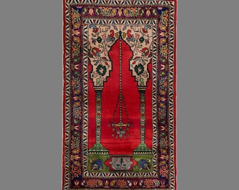 Vintage Turkish Prayer Rug, 3.3x5.4 ft, 102x165 cm, Handmade Anatolian Wool Rug