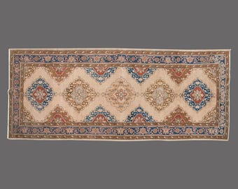 Vintage Turkish Runner Rug 5x13: Handwoven Wool Hallway Carpet