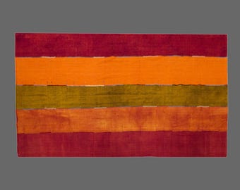 Striped Turkish Kilim Rug 10x12 ft – 1960s Handwoven Wool Cotton Flatweave – Large Vintage Minimalist Carpet – Boho Japandi Neutral Decor