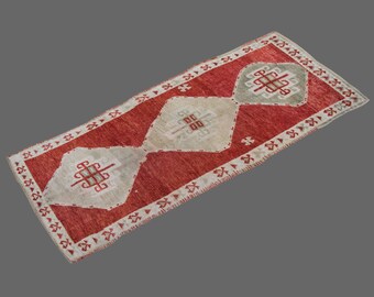 Turkish Rug", Antique Rug, Muted Rug, 4'4 x 10'4 feet, Oushak Rug, Vintage Rug, Oriental Rug, Runner Rug, Hallway Rug, Kitchen Rug,Floor Rug