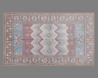 Antique Handwoven Wool Rug 157 x 235 cm | 5'2" x 7'9" ft Vintage Oushak Rug, Muted Colors, 60+ Years Old