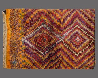 Handmade Wool Shaggy Rug: Bohemian Beni Ourain Style, Vintage Turkish 4x5
