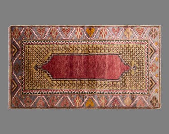 Antique Turkish Prayer Rug, 2.7 x 4.7 ft, 81 x 143 cm, Handwoven Wool Mihrab Rug